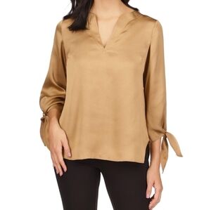 Michael Michael Kors Women Satin Tie Sleeve Vneck Blouse XL Textured Pullover